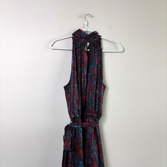 Anne Klein Twist Neck Halter Midi Dress Womens 16 W Red Blue Floral Metallic NWT - Picture 4 of 15
